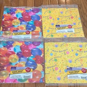 Hallmark Vintage Gift Wrap Sets Wrapping Birthday Balloons Yellow Party Lot of 4